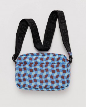 Baggu Camera Crossbody Bags Wavy Gingham Blue | 706GDVYPL