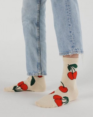 Baggu Crew Socks Ecru Cherry | 897QVOMTE