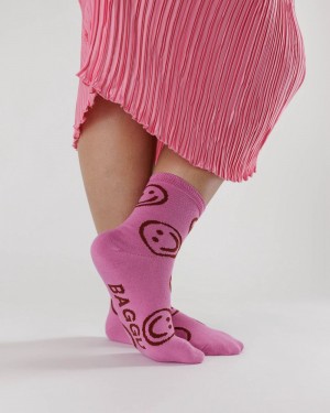 Baggu Crew Socks Extra Pink Happy | 809ACEFZB