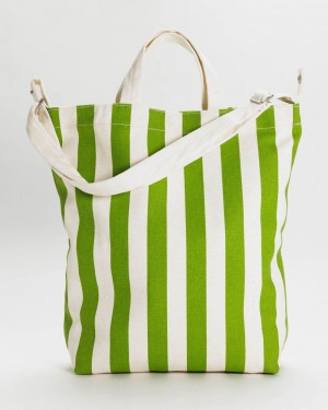 Baggu Duck Tote Bags Green Awning Stripe | 094ILAUYV