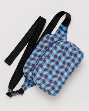 Baggu Fanny Pack Crossbody Bags Wavy Gingham Blue | 470QPBAGY