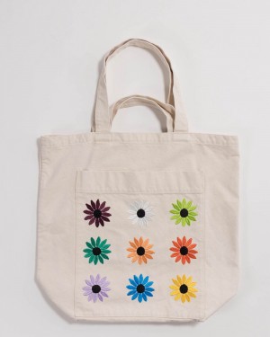 Baggu Giant Pocket Tote Bags Embroidered Daisy | 782TQYVXF