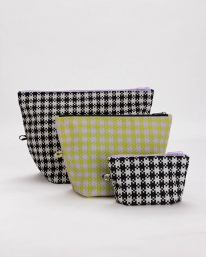 Baggu Go Pouch Set Pouches Black Pistachio Pixel Gingham | 713UICAML