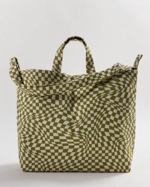 Baggu Horizontal Duck Tote Bags Moss Trippy Checker | 325ZQDRSV