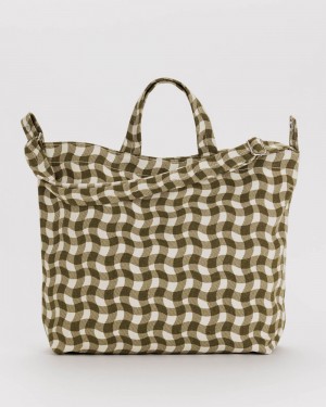 Baggu Horizontal Duck Tote Bags Wavy Gingham Brown | 961XPWBAL