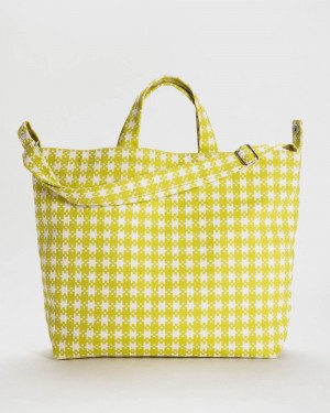 Baggu Horizontal Zip Duck Tote Bags Chartreuse Pixel Gingham | 680FQXPCT