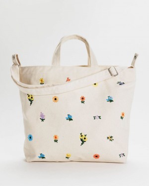 Baggu Horizontal Zip Duck Tote Bags Embroidered Ditsy Floral | 495ARGQFV