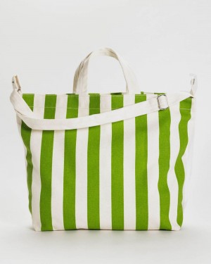 Baggu Horizontal Zip Duck Tote Bags Green Awning Stripe | 796SHTWGI