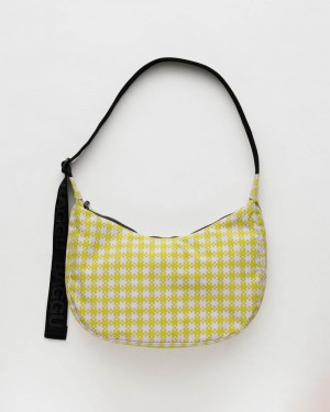 Baggu Medium Nylon Crescent Crossbody Bags Pink Pistachio Pixel Gingham | 390GOKJTV