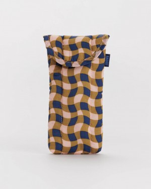 Baggu Puffy Glasses Sleeve Cases Wavy Gingham Peach | 476UXFLEB