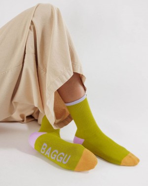 Baggu Ribbed Socks Citron Mix | 651WPKJML