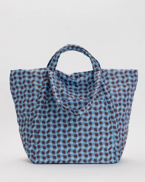 Baggu Travel Cloud Tote Bags Wavy Gingham Blue | 614YPBKCN