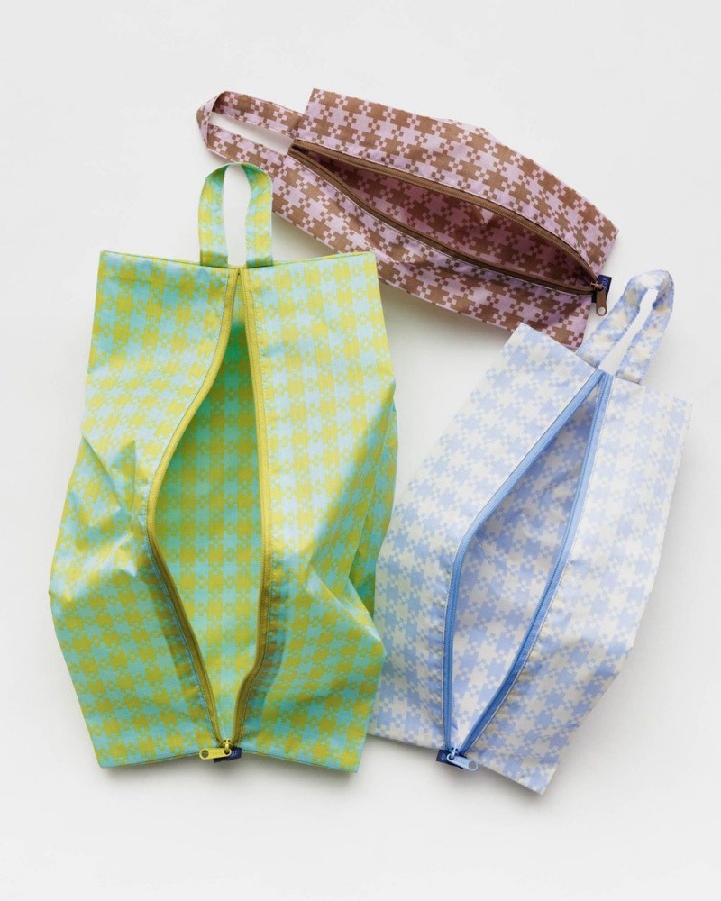 Baggu 3D Zip Set Pouches Pixel Gingham | 693SJPZOV