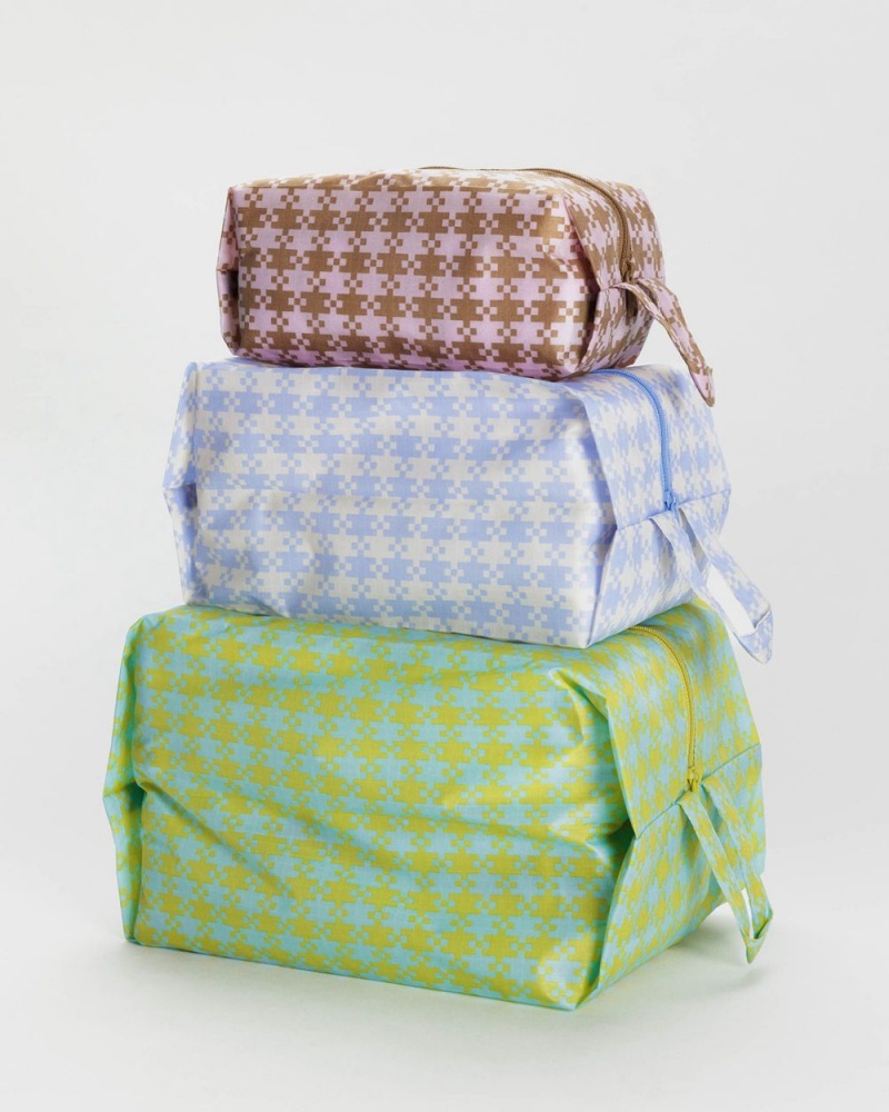 Baggu 3D Zip Set Pouches Pixel Gingham | 693SJPZOV