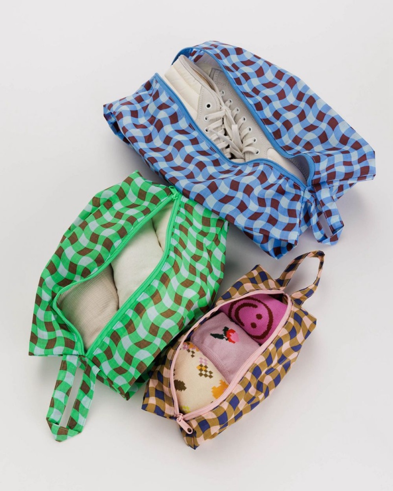 Baggu 3D Zip Set Pouches Wavy Gingham | 895WTAESF