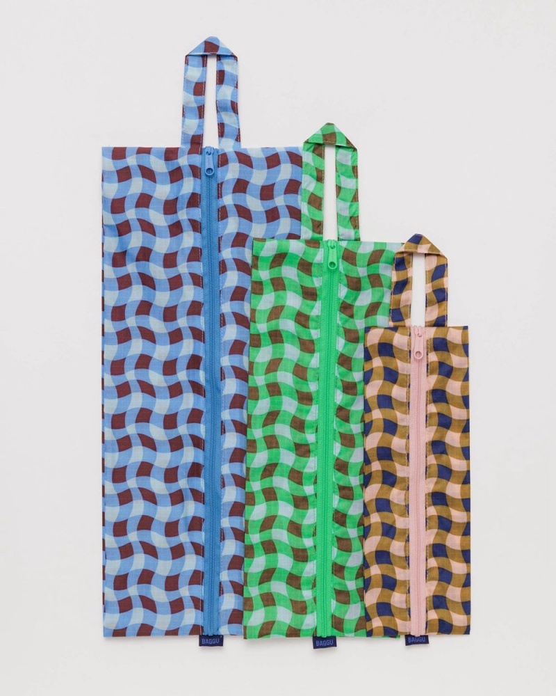 Baggu 3D Zip Set Pouches Wavy Gingham | 895WTAESF