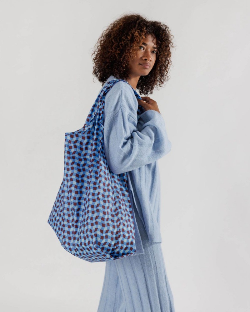 Baggu Big Reusable Bags Wavy Gingham Blue | 850XWDTKA