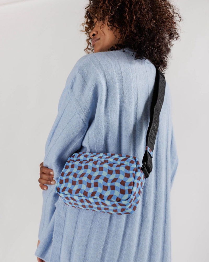 Baggu Camera Crossbody Bags Wavy Gingham Blue | 706GDVYPL