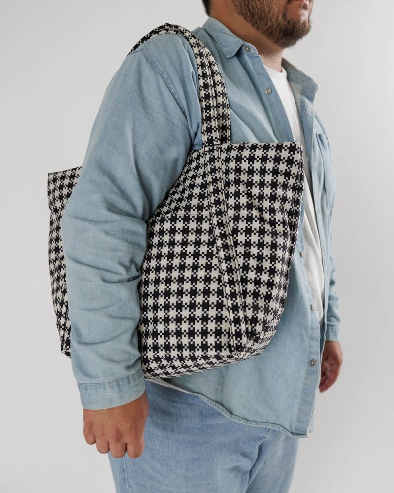 Baggu Cloud Tote Bags Black & White Pixel Gingham | 193EHWSMT