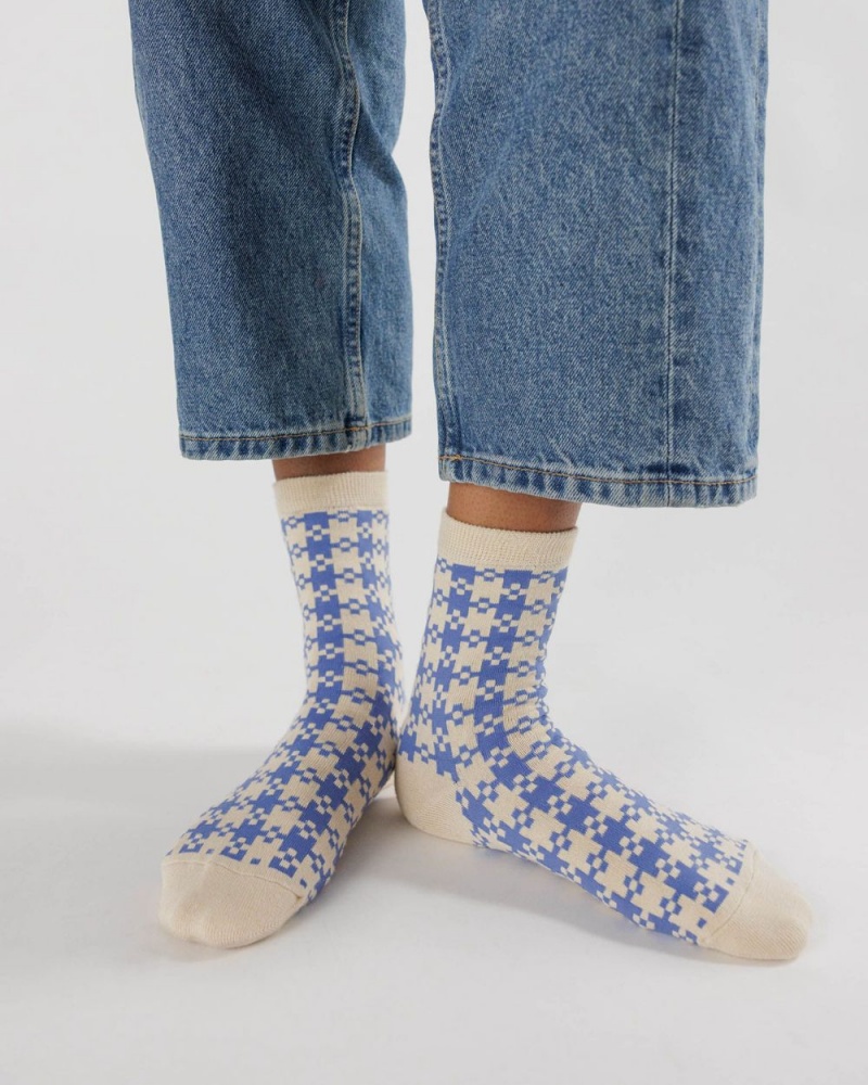 Baggu Crew Socks Blue Pixel Gingham | 148QAGTKU