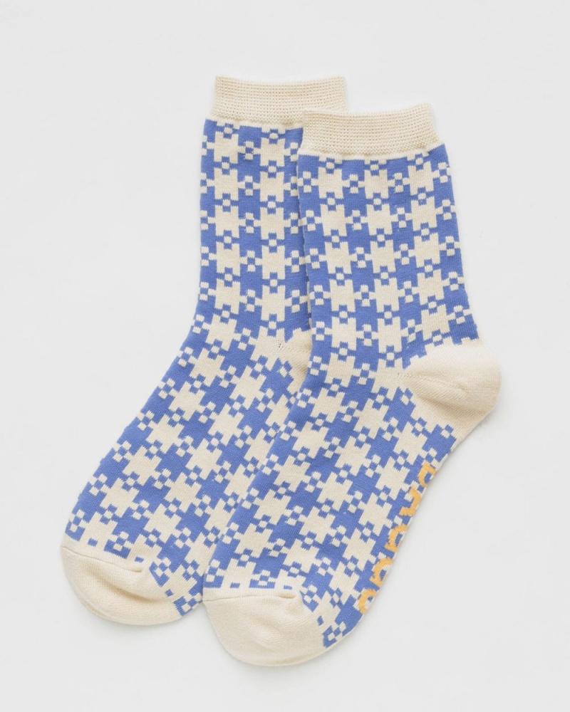 Baggu Crew Socks Blue Pixel Gingham | 148QAGTKU