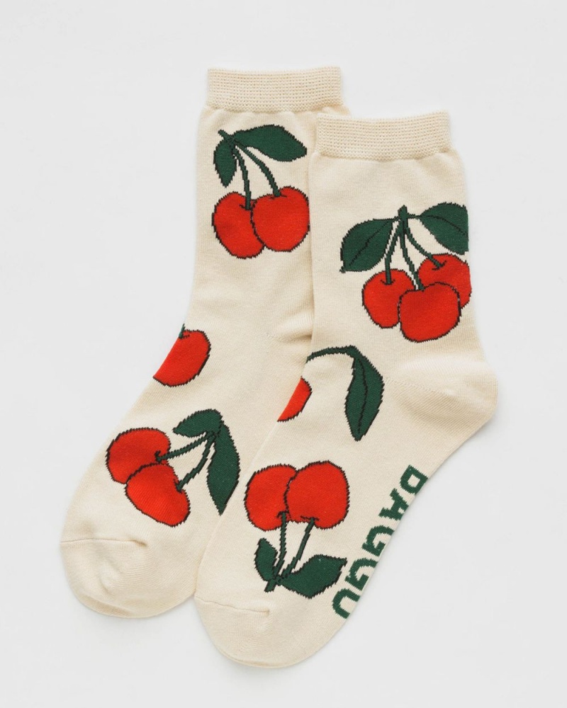 Baggu Crew Socks Ecru Cherry | 897QVOMTE