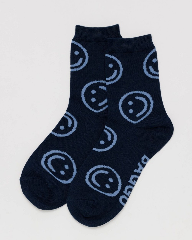 Baggu Crew Socks Navy Happy | 742KZDCHQ