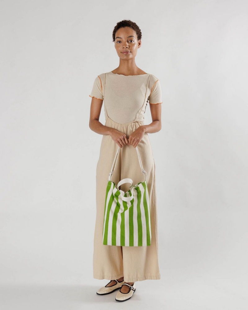 Baggu Duck Tote Bags Green Awning Stripe | 094ILAUYV