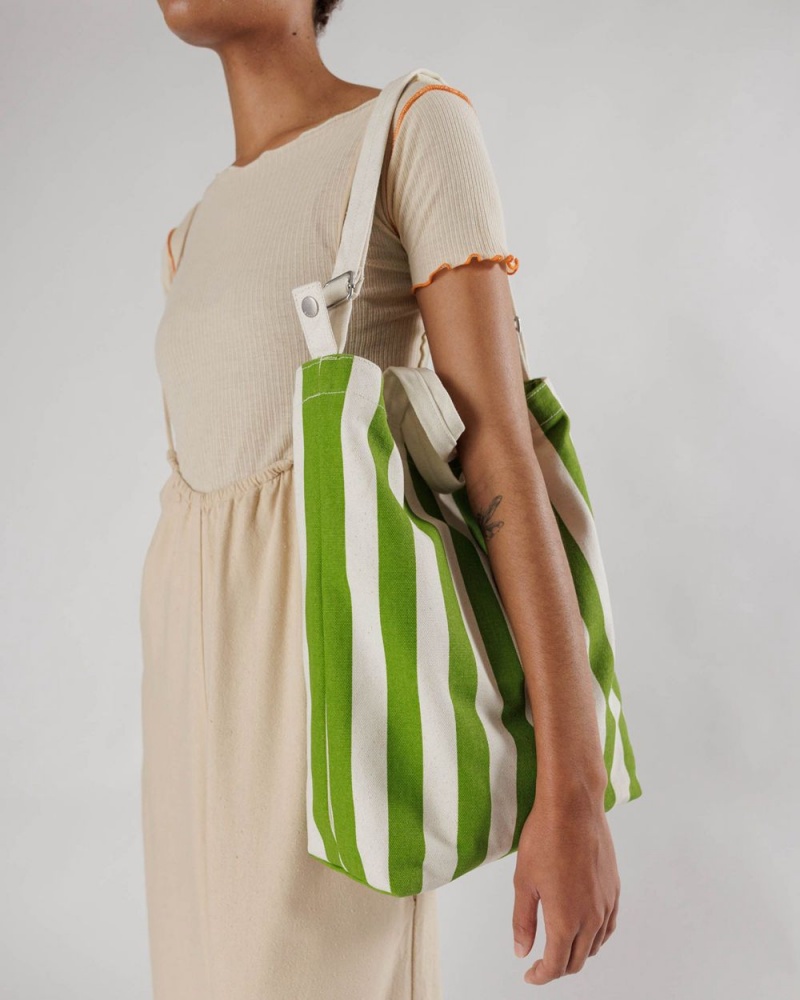 Baggu Duck Tote Bags Green Awning Stripe | 094ILAUYV