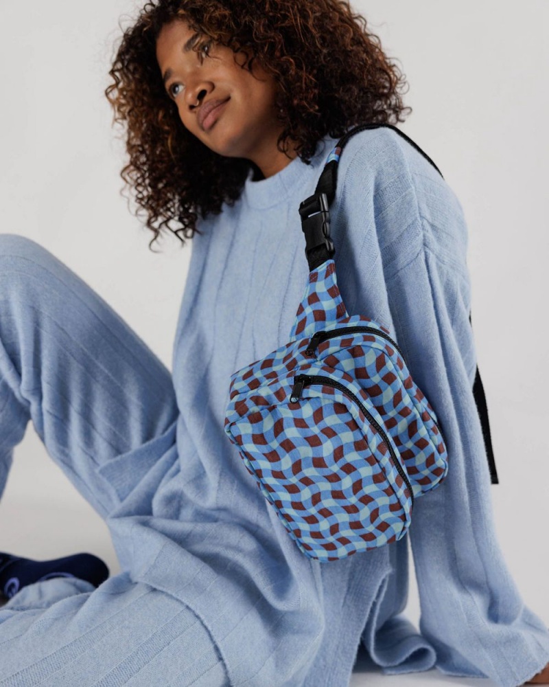 Baggu Fanny Pack Crossbody Bags Wavy Gingham Blue | 470QPBAGY