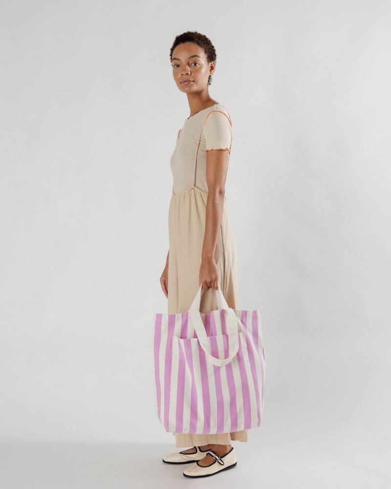 Baggu Giant Pocket Tote Bags Pink Awning Stripe | 189PHDUTL