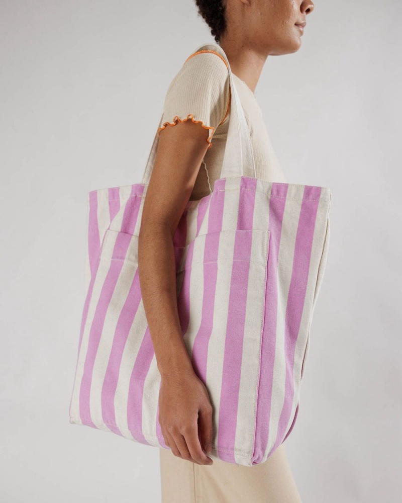 Baggu Giant Pocket Tote Bags Pink Awning Stripe | 189PHDUTL