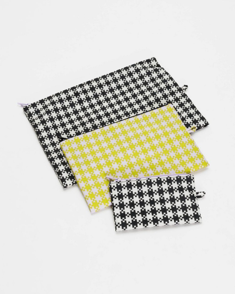 Baggu Go Pouch Set Pouches Black Pistachio Pixel Gingham | 713UICAML