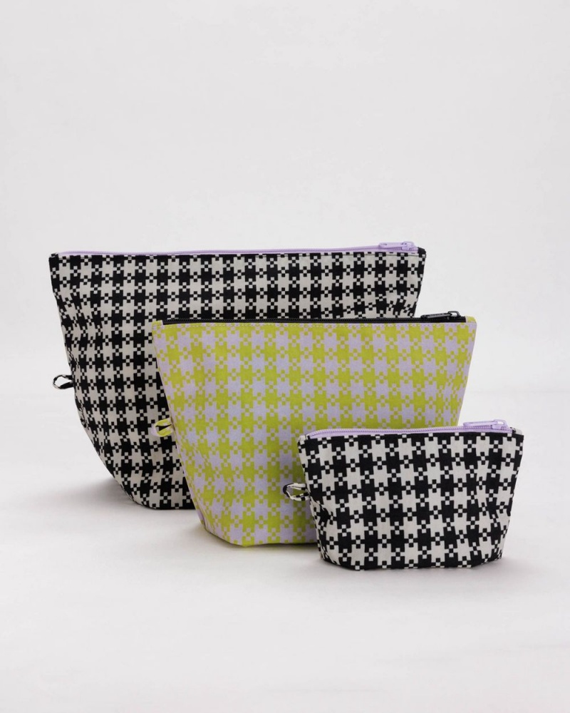 Baggu Go Pouch Set Pouches Black Pistachio Pixel Gingham | 713UICAML