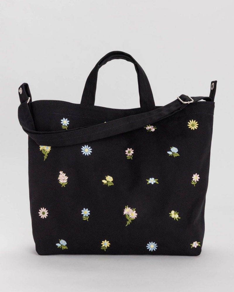 Baggu Horizontal Duck Tote Bags Embroidered Ditsy Floral Black | 246AQWVDH