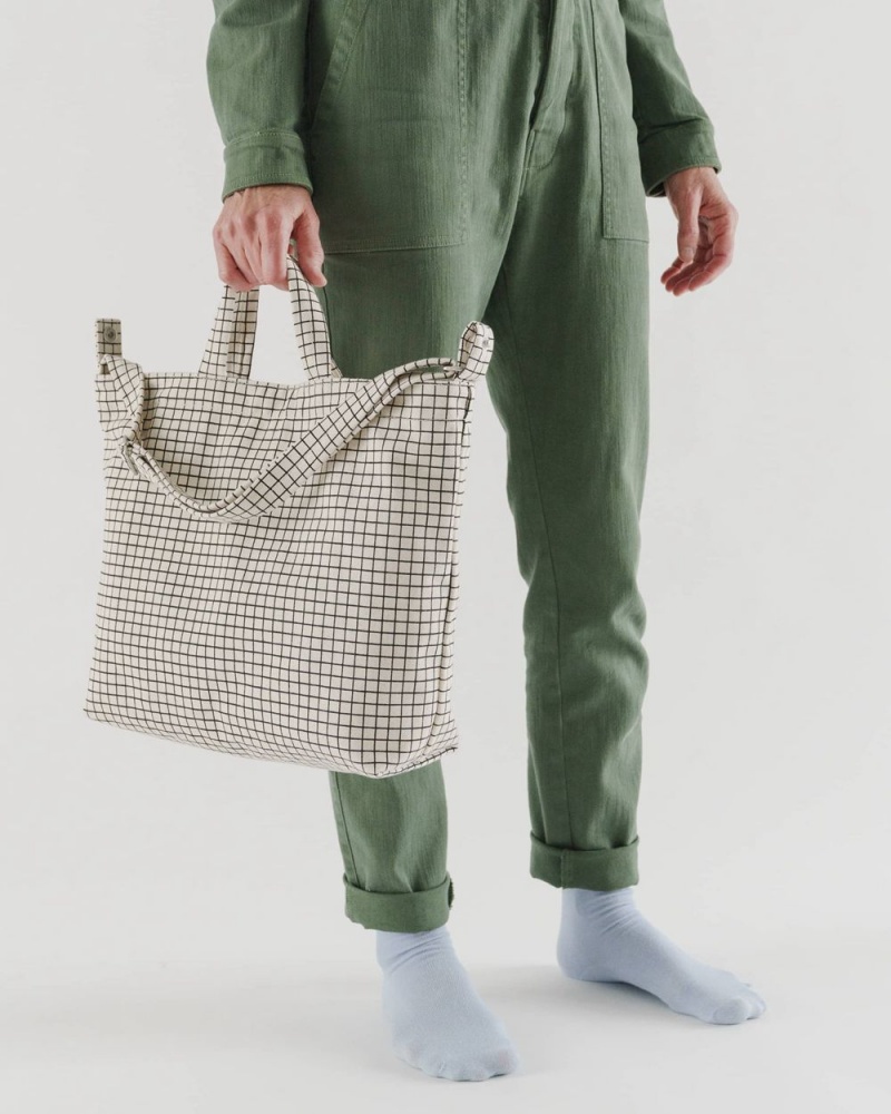 Baggu Horizontal Duck Tote Bags Natural Grid | 152IOGWKU