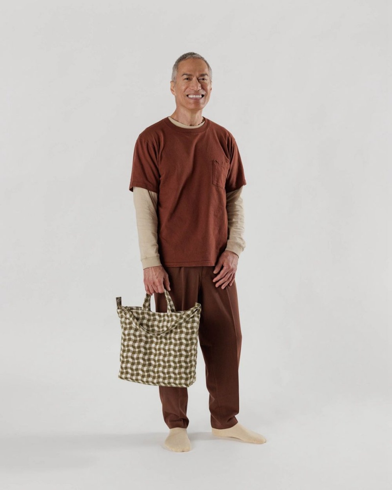 Baggu Horizontal Duck Tote Bags Wavy Gingham Brown | 961XPWBAL