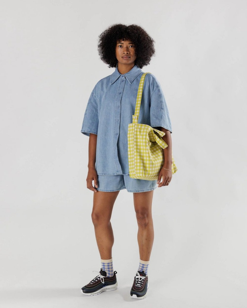 Baggu Horizontal Zip Duck Tote Bags Chartreuse Pixel Gingham | 680FQXPCT