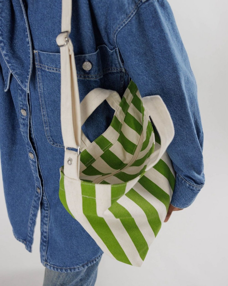 Baggu Horizontal Zip Duck Tote Bags Green Awning Stripe | 796SHTWGI