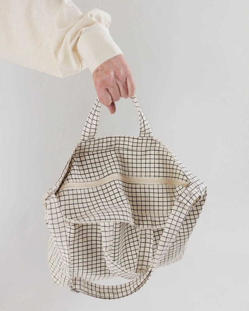 Baggu Horizontal Zip Duck Tote Bags Natural Grid | 291QTHLIG