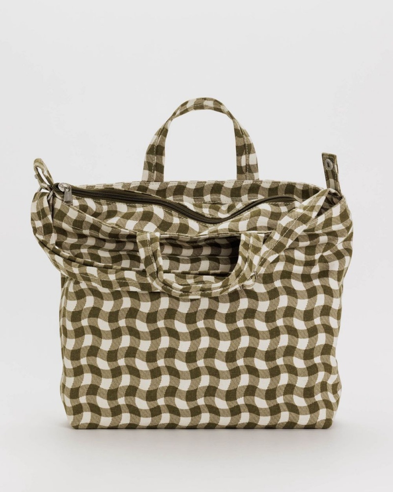 Baggu Horizontal Zip Duck Tote Bags Wavy Gingham Brown | 816FNBXIL