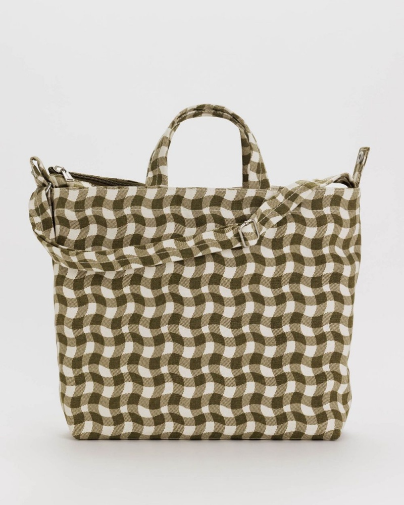 Baggu Horizontal Zip Duck Tote Bags Wavy Gingham Brown | 816FNBXIL