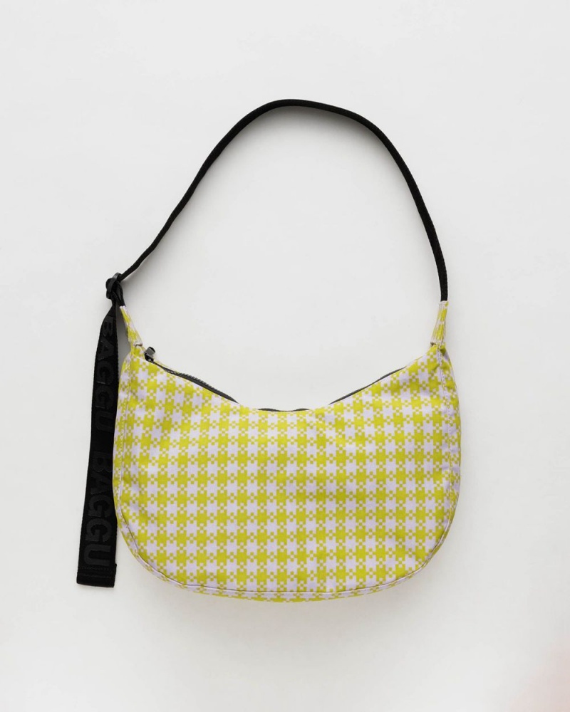 Baggu Medium Nylon Crescent Crossbody Bags Pink Pistachio Pixel Gingham | 390GOKJTV