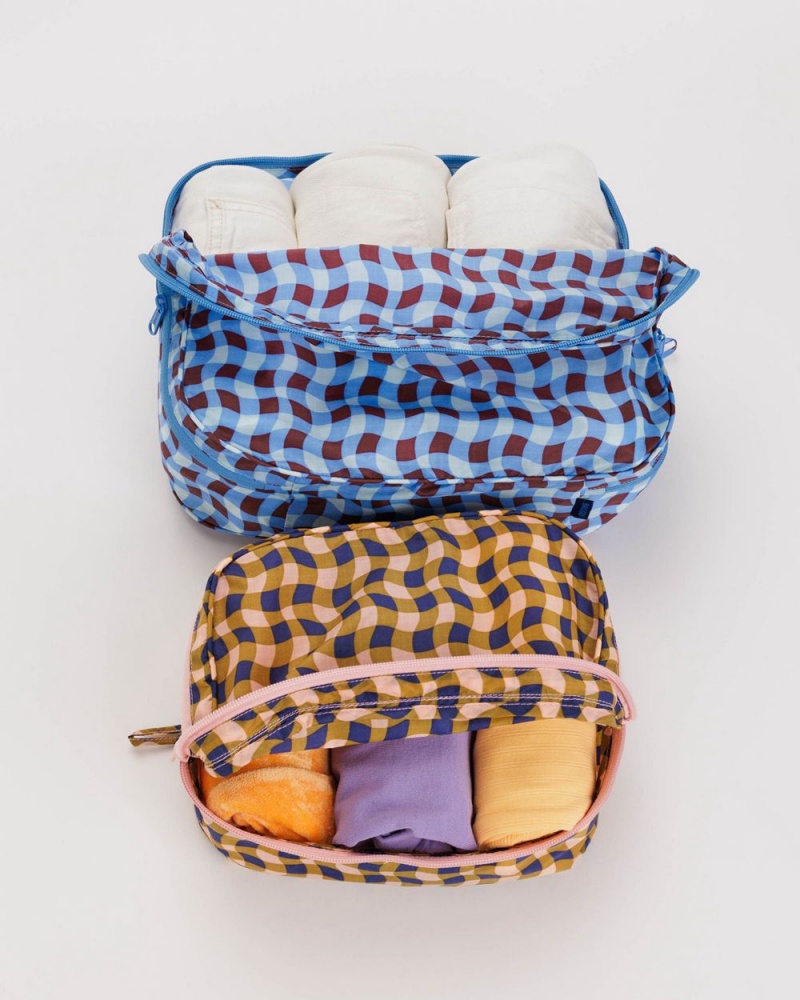 Baggu Packing Cube Set Pouches Wavy Gingham | 781ZSKUOP