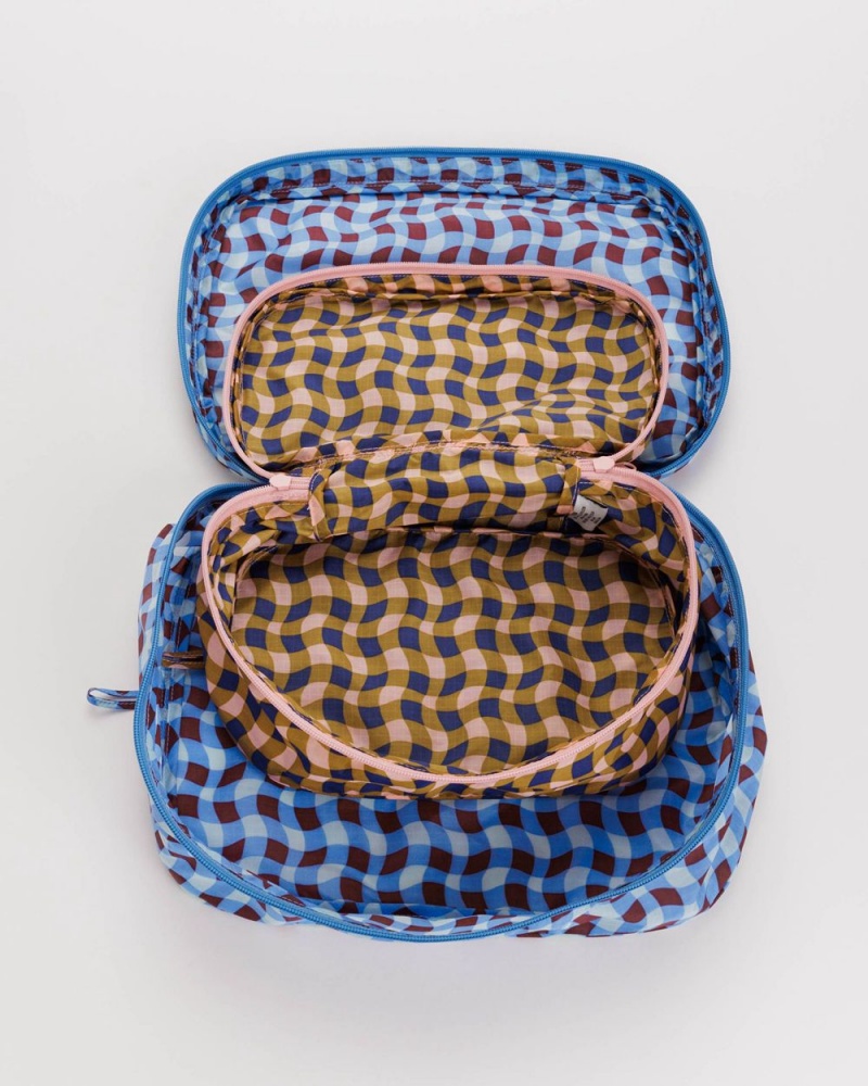 Baggu Packing Cube Set Pouches Wavy Gingham | 781ZSKUOP