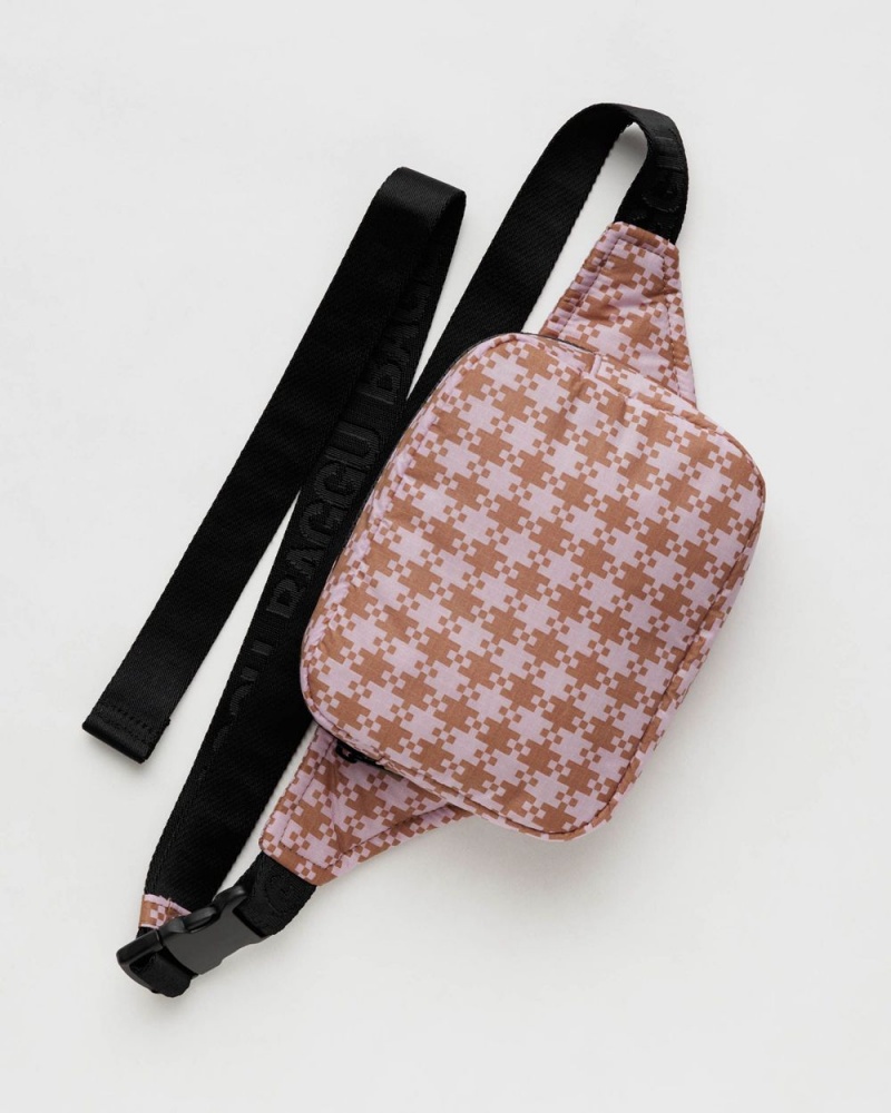 Baggu Puffy Fanny Pack Crossbody Bags Rose Pixel Gingham | 354VQBDGC