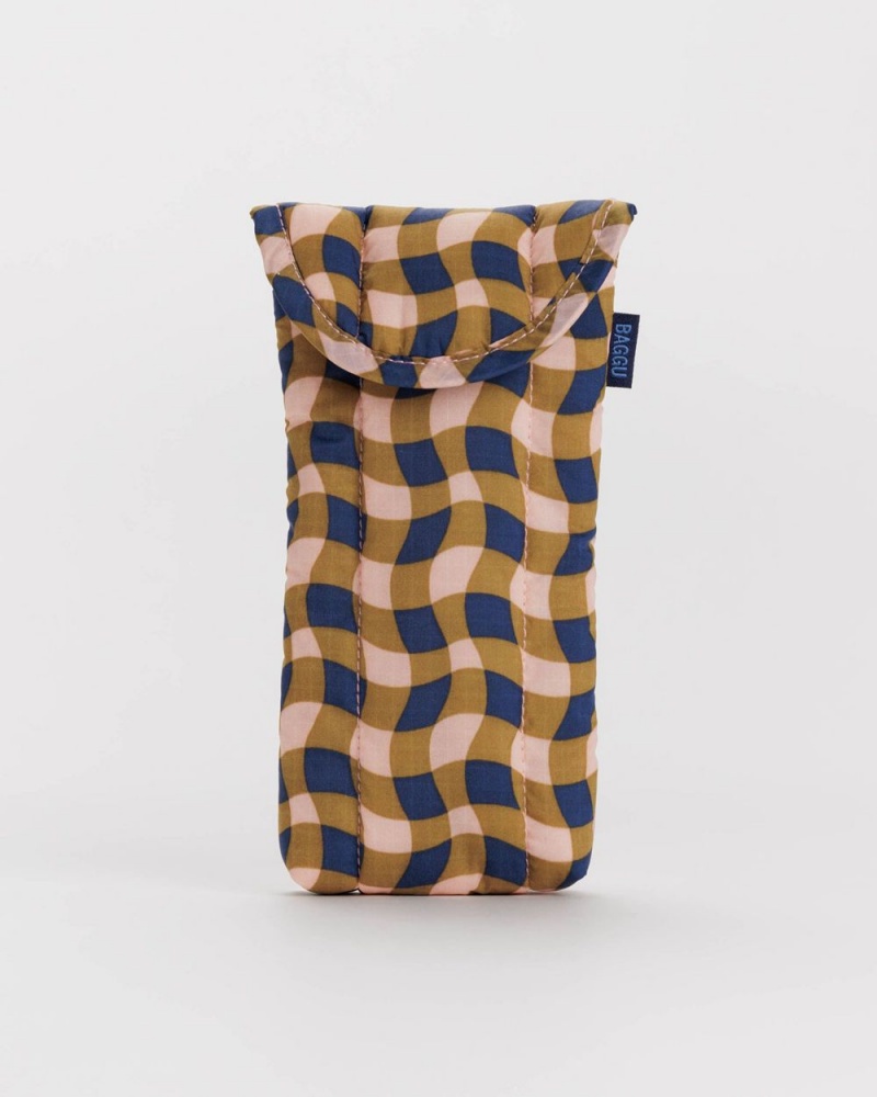 Baggu Puffy Glasses Sleeve Cases Wavy Gingham Peach | 476UXFLEB