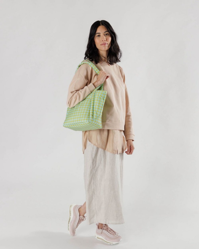 Baggu Puffy Mini Tote Bags Mint Pixel Gingham | 418WZSIPR