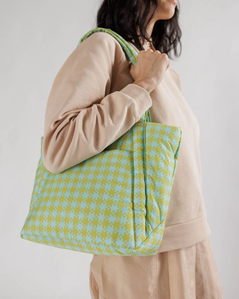 Baggu Puffy Mini Tote Bags Mint Pixel Gingham | 418WZSIPR