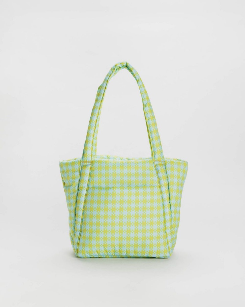 Baggu Puffy Mini Tote Bags Mint Pixel Gingham | 418WZSIPR